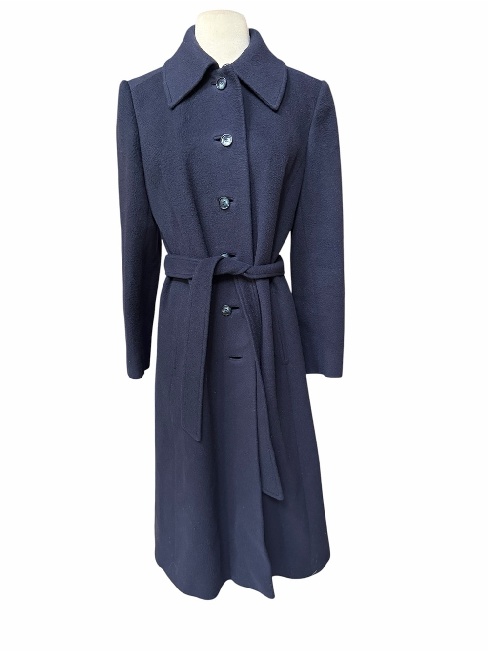 1970s Regency Cashmere Navy Cashmere Waist-Tie Trench-Style‎ Lined Coat